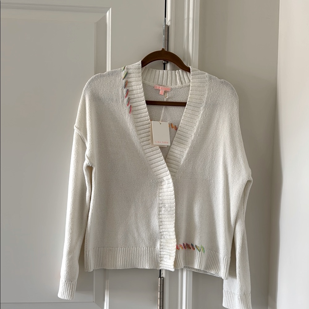Lisa Todd Now Women's White Sweater with Multicolor Accents